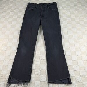 Mother Black Wash Frayed Hem Cropped Flare Jeans‎ Womens Trendy Casual Denim